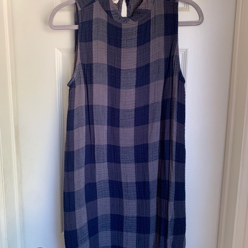 cloth & stone Navy and Gray Sleeveless Check Midi Dress